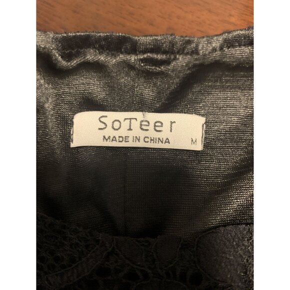 Soteer M Lace Y2K Grunge Whimsigoth Sheer Top Blouse Black - Picture 4 of 7